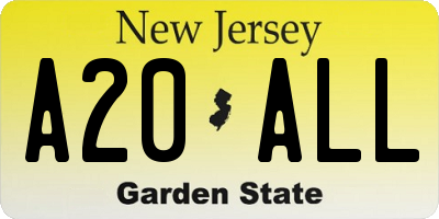 NJ license plate A20ALL