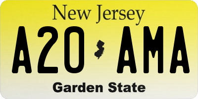 NJ license plate A20AMA