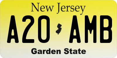 NJ license plate A20AMB