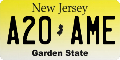 NJ license plate A20AME