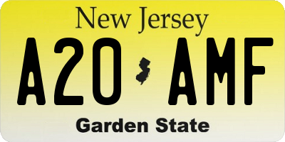 NJ license plate A20AMF