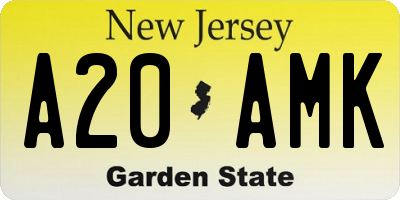 NJ license plate A20AMK