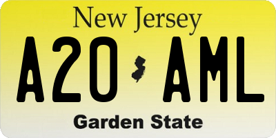 NJ license plate A20AML