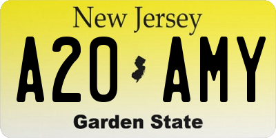 NJ license plate A20AMY