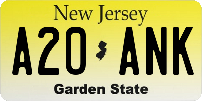 NJ license plate A20ANK