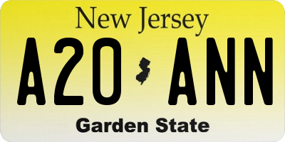 NJ license plate A20ANN