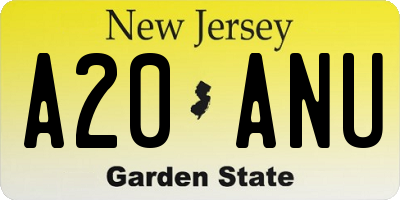 NJ license plate A20ANU
