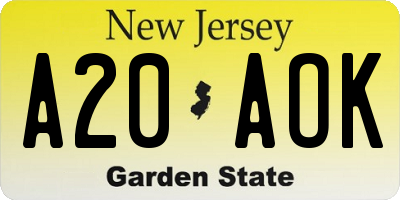 NJ license plate A20AOK