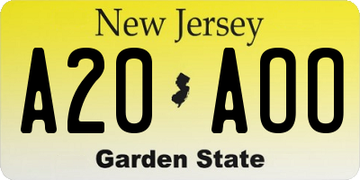 NJ license plate A20AOO