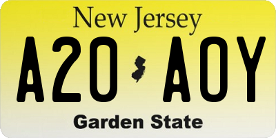 NJ license plate A20AOY