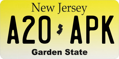 NJ license plate A20APK
