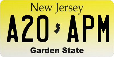 NJ license plate A20APM
