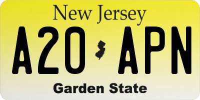 NJ license plate A20APN