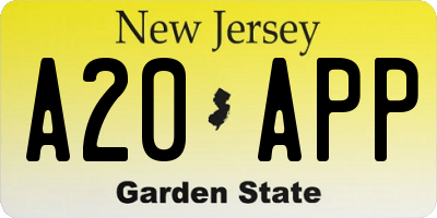 NJ license plate A20APP