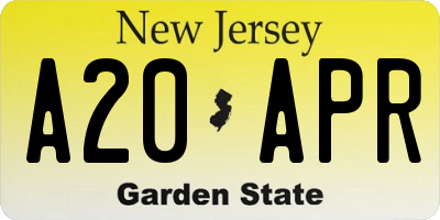 NJ license plate A20APR