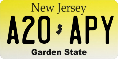 NJ license plate A20APY
