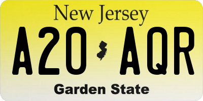 NJ license plate A20AQR