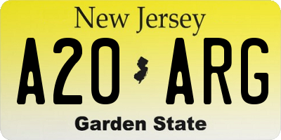 NJ license plate A20ARG