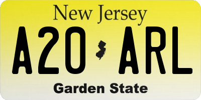 NJ license plate A20ARL