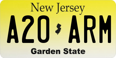 NJ license plate A20ARM
