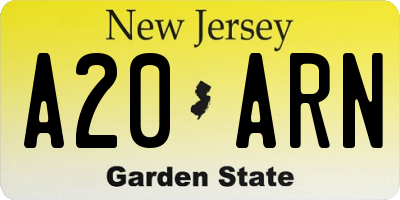 NJ license plate A20ARN