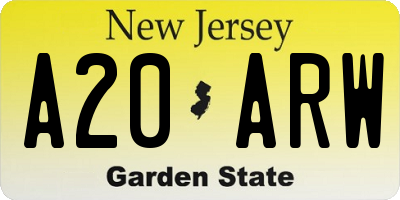 NJ license plate A20ARW