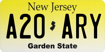 NJ license plate A20ARY