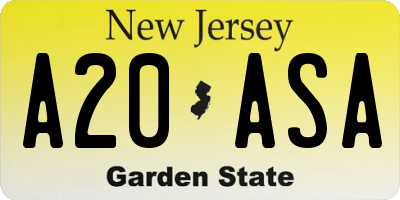 NJ license plate A20ASA
