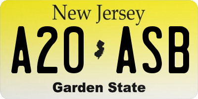 NJ license plate A20ASB