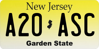 NJ license plate A20ASC