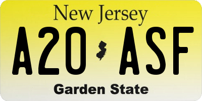 NJ license plate A20ASF