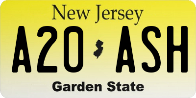 NJ license plate A20ASH