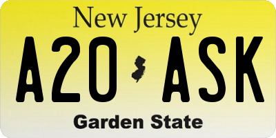 NJ license plate A20ASK