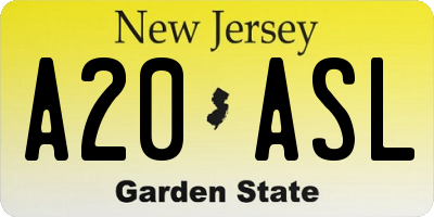 NJ license plate A20ASL