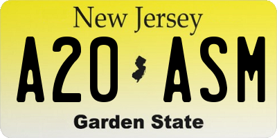 NJ license plate A20ASM