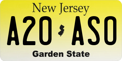 NJ license plate A20ASO