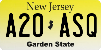 NJ license plate A20ASQ