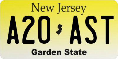 NJ license plate A20AST