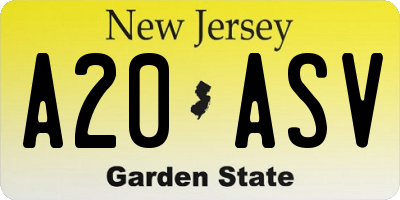 NJ license plate A20ASV