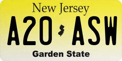 NJ license plate A20ASW