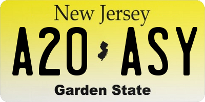 NJ license plate A20ASY