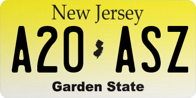 NJ license plate A20ASZ