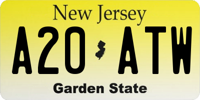 NJ license plate A20ATW