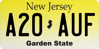 NJ license plate A20AUF