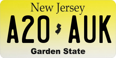 NJ license plate A20AUK