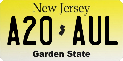 NJ license plate A20AUL