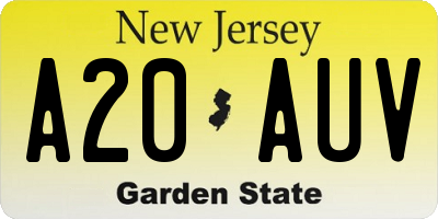 NJ license plate A20AUV