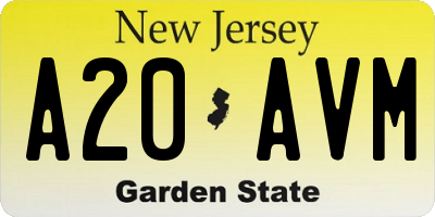 NJ license plate A20AVM