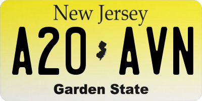 NJ license plate A20AVN