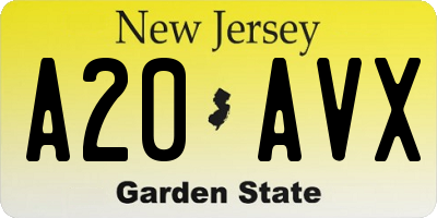 NJ license plate A20AVX